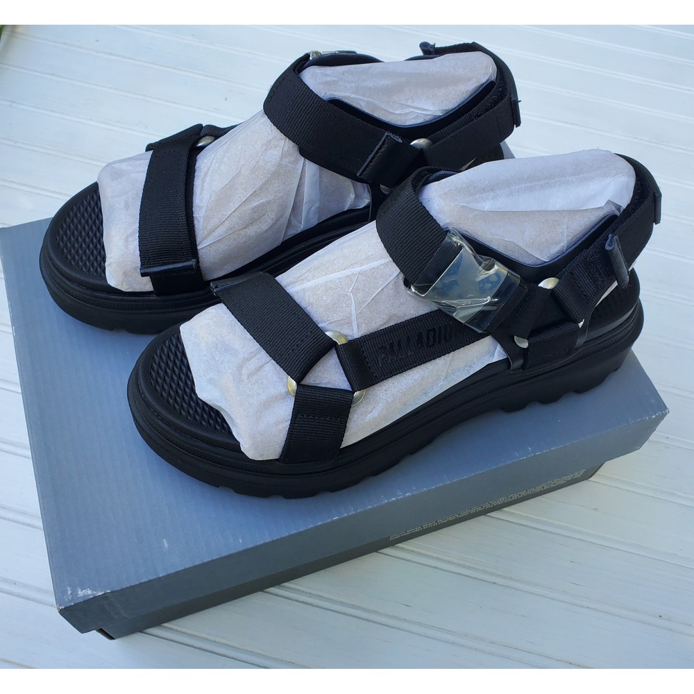 Palladium Pallacruise Strap Black Platform Sandals Womens 7 97465-001-M Lug Sole